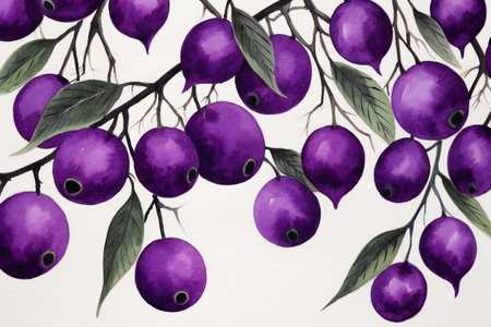 Watercolor painting of a branch with berries. Hand drawn illustration.の素材