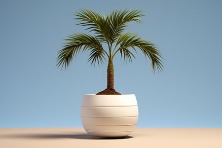 Palm tree in a pot on a blue background.の素材
