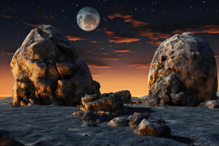 Fantasy alien planet. Mountain and moon.の素材