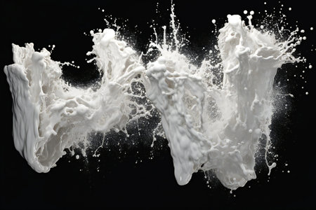 Splash of white milk on black background.の素材