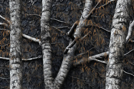 a forest in the middle of a lava fieldの素材