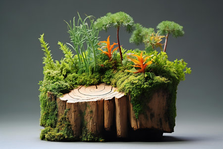 Plastic model of a tree stump with moss and fernsの素材
