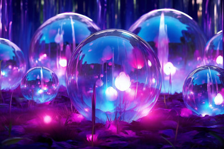 Glowing crystal balls in the forest.の素材