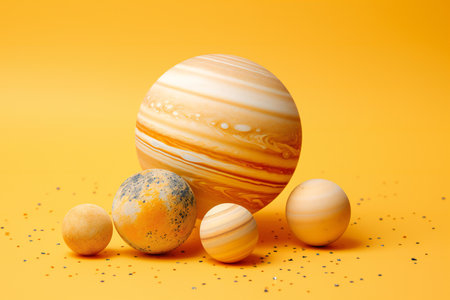 a set of yellow and orange balls and planetsの素材