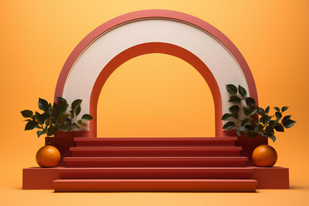 podium for product presentation with copy space on orange backgroundの素材
