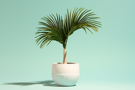 Palm tree in a pot on a blue background.の素材