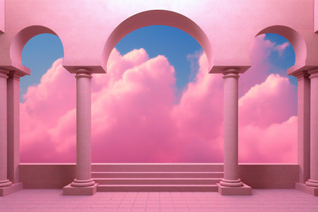 an archway with pink clouds in the skyの素材