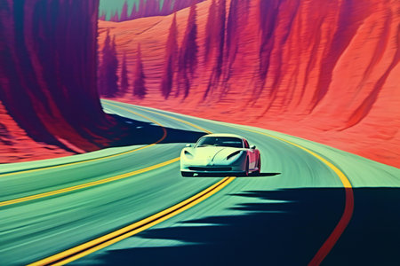 Car on the road in the mountainsの素材