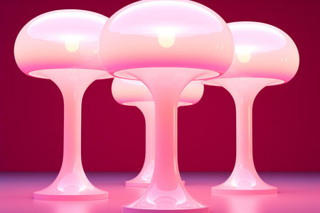 pink table lamps on a pink background.の素材