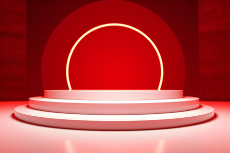 Podium on red background.の素材