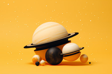 planets in the solar system on a yellow backgroundの素材