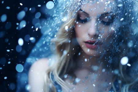 Portrait of a beautiful woman under the rain. Beauty, fashion.の素材