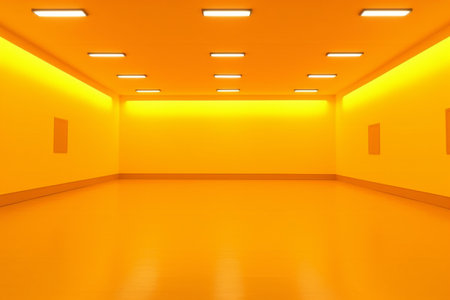 interior empty room with orange wall and spotlightsの素材
