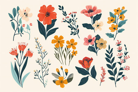 Set of hand drawn floral elements.の素材