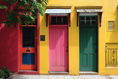 Colorful doors in the old town of San Francisco, California.の素材