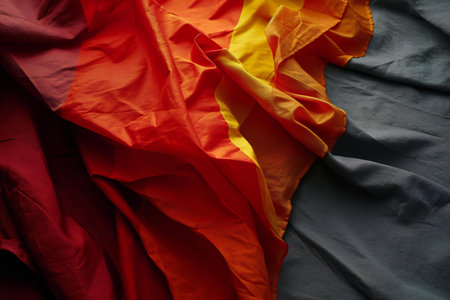 abstract background texture of crumpled red and yellow sheets of fabricの素材