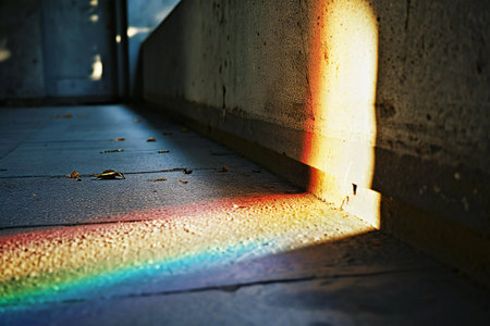 Rainbow on the concrete stairs in the city. Abstract background.の素材