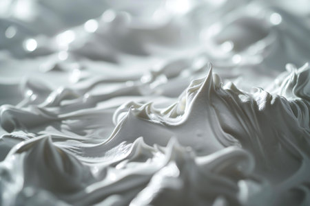 Close up of white whipped cream. Shallow depth of field.の素材