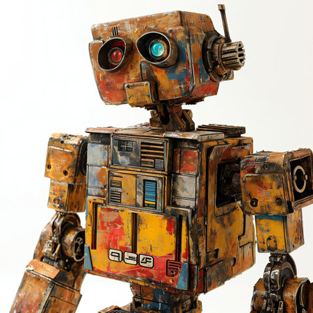 Vintage robot toy isolated on white background.の素材