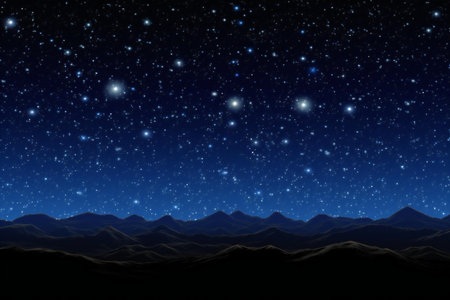 beautiful night sky with stars and mountains,の素材