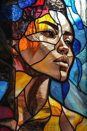 Stained glass window in a church. Stained glass window.の素材