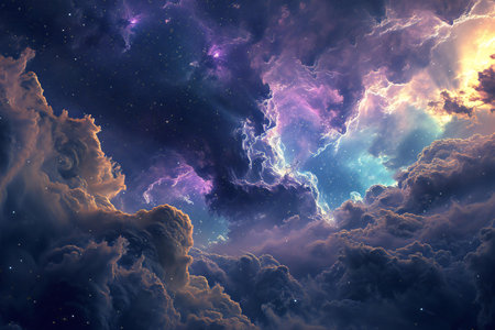 Night sky with stars and nebula,の素材