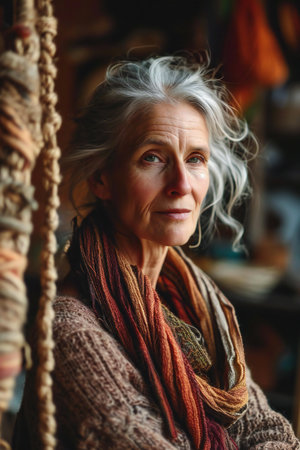 Portrait of a senior woman in a rustic setting. Close-up.の素材