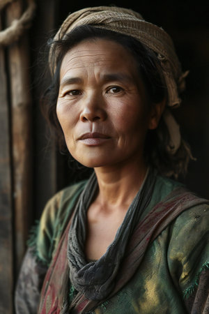 Portrait of an old woman in a village in Vietnamの素材