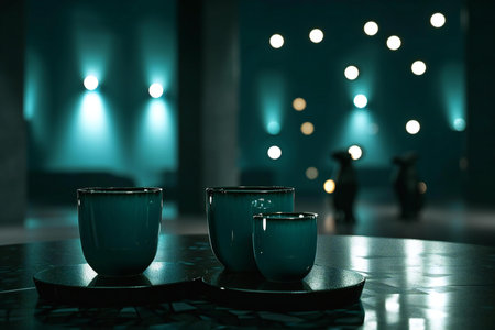 Two cups of tea on a table in a restaurant.の素材