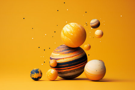 Set of planets on orange background.の素材