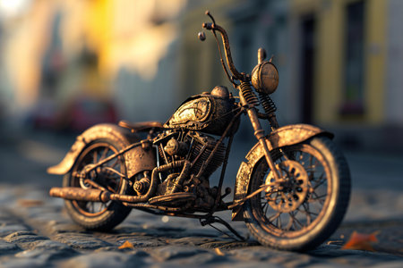 Old motorcycle in the city at sunset. Selective focus. Toned.の素材