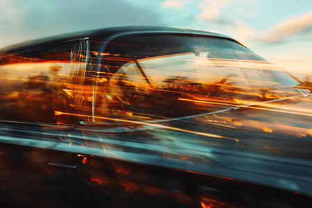 car on the road with motion blur background, vintage and retro styleの素材