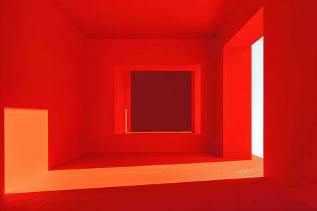 Abstract red room with window,の素材
