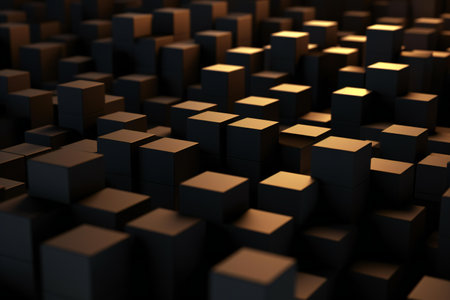 abstract background made of black and brown cubes in the dark,の素材