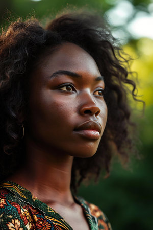 Close-up portrait of a beautiful young african american womanの素材