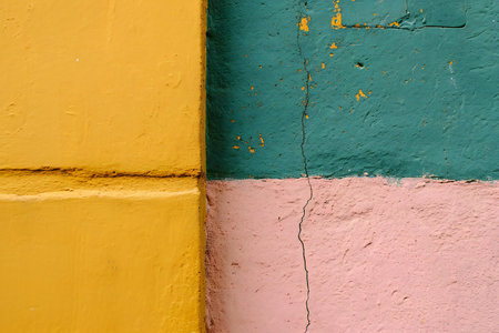 Colorful painted wall in a street in the city of Salvador, Bahia, Brazil.の素材