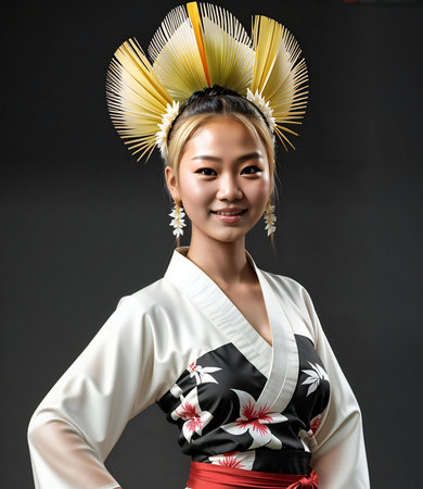 Portrait of a beautiful young asian woman wearing traditional kimonoの素材