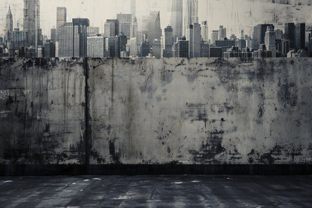 Cityscape on grunge wall background with space for text or imageの素材
