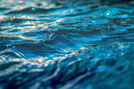 Blue water surface with ripples and bokeh. Abstract backgroundの素材