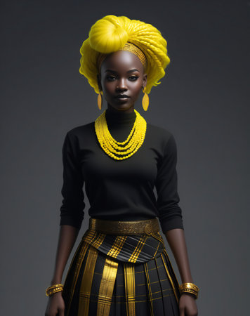 fashionable african american woman with yellow hair posing in studioの素材