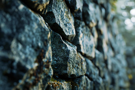 Old stone wall close-up. Selective focus. Shallow depth of field.の素材