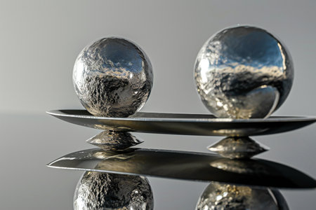Metallic balls on a mirror surface.の素材