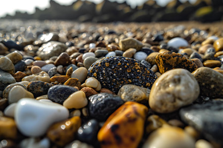 Colorful pebble stones on the beach, closeup.の素材