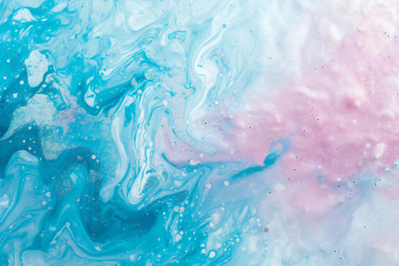 abstract background of blue and pink acrylic paint in water closeupの素材