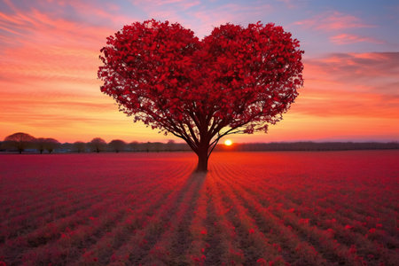 Valentine's day concept - heart shaped tree in the fieldの素材