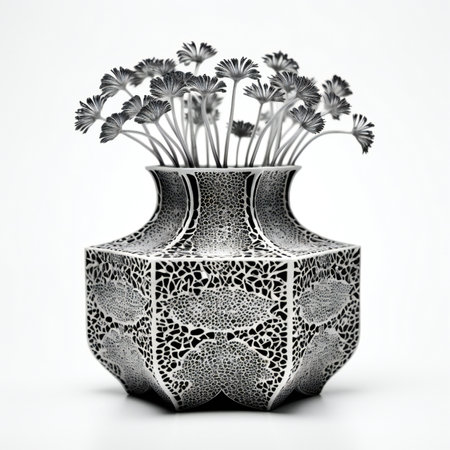 Ceramic vase with a pattern on a white background.の素材