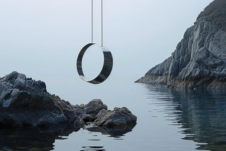Hanging swing on the sea in the morning,の素材