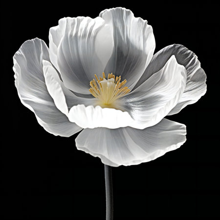 White poppy flower isolated on black background.の素材