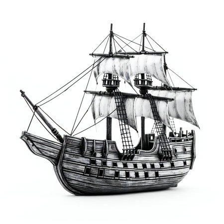 Sailing ship isolated on white background. Vintage style.の素材