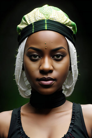 Beautiful african american woman with creative make up and headscarfの素材